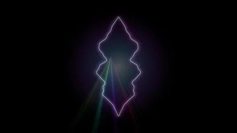 Neon geometric shape pulsing rhythmically with prismatic light rays expandi.. Stockbeeldmateriaal 345003466