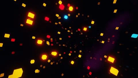 Neon Geometric Shapes Floating in Darkness Illustrazione stock