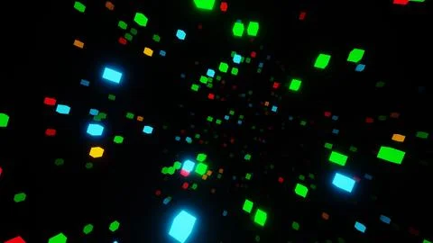 Neon Geometric Shapes Floating in Darkness Illustrazione stock