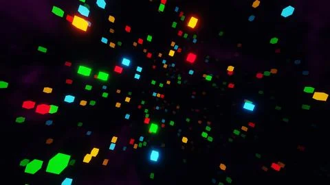 Neon Geometric Shapes Floating in Darkness Illustrazione stock