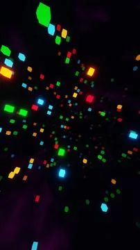 Neon Geometric Shapes Floating in Darkness Illustrazione stock