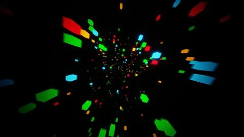 Neon Geometric Shapes Floating in Darkness Illustrazione stock