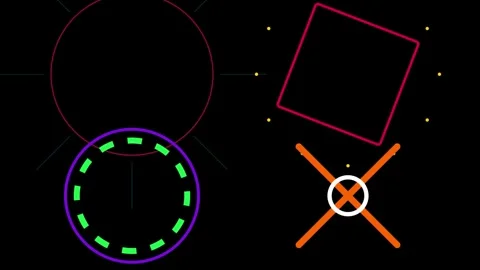 Neon geometric shapes transforming and rotating in abstract motion graphic Stock Footage 334930438