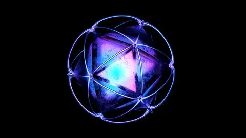 Neon Geometric Sphere on Black Background Stock Illustration