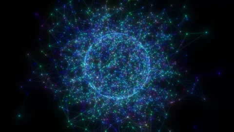 Neon geometric sphere in a cluster of luminous compounds. Seamless loop. Stock Footage 247818007