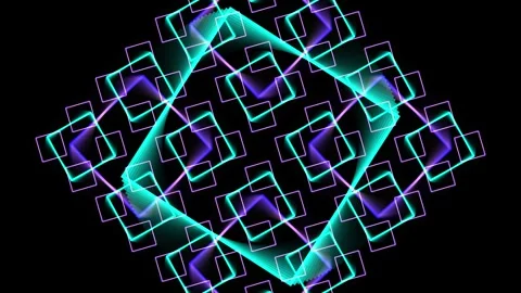 Neon Geometric Square Pattern Animation w Dynamic Glowing Cyan and Purple Видео 334959513