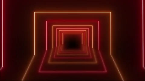 Neon geometric squares light tunnel animation loop, endless futuristic passage Stock Footage 340387965
