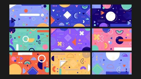 Neon geometric tech background Set Stock Illustration