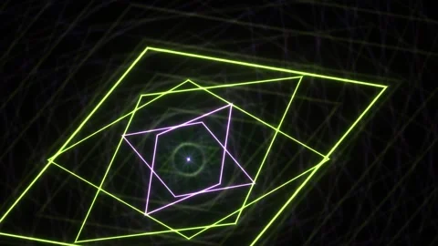 Neon Geometric Tunnel Animation with Rotating Diamond and Pentagon Shapes Stock Footage 344722502