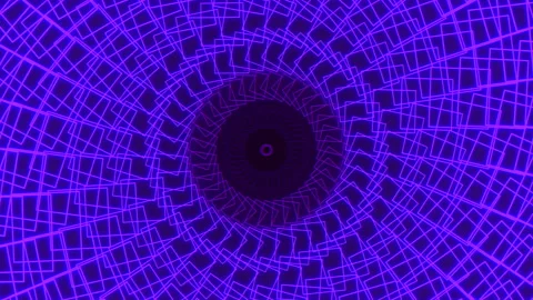 Neon geometric tunnel background with rotating spiral grid pattern animation Stock Footage 334140575