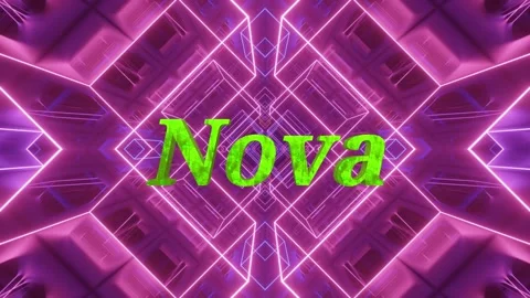 Neon geometric tunnel corridor featuring glowing green text floating within a Vidéo 345127377