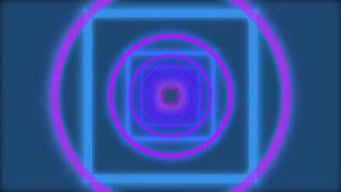 Neon geometric tunnel moving through endless concentric squares and glowing.. Vídeo Stock 343249240