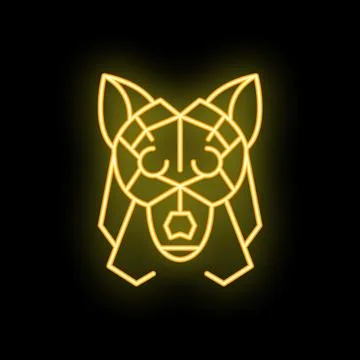 Neon geometric wolf head glowing on black background Stock Illustration