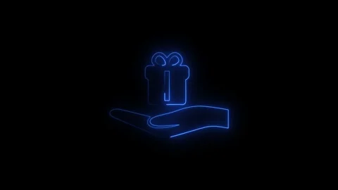 Neon gift box icon glowing in dark environment with copy space Stock Footage 346009011