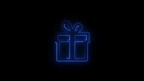 Neon gift box icon representing celebration in dark background Stock Footage 346009012