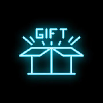 Neon gift box shining on black background イラスト素材