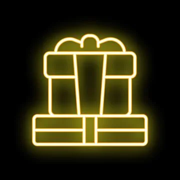 Neon gift boxes glowing on black background Illustrazione stock