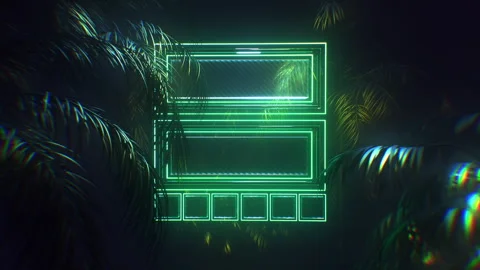 Neon Glass Frames Surrounded By Palm Trees Loop Vídeos de archivo 269562735