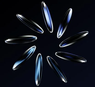 Neon glass loading circle 3d icon, progress bar indicator on dark background Stock Illustration