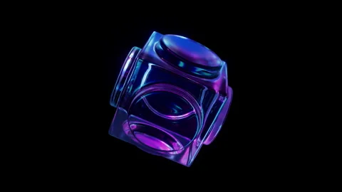 Neon Glass Object With Refractions Looped Animation Stock Footage 297460261