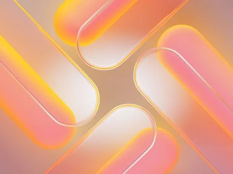 Neon glass rounded rectangle shapes abstract 3d background. Soft glow, pink and 库存插图