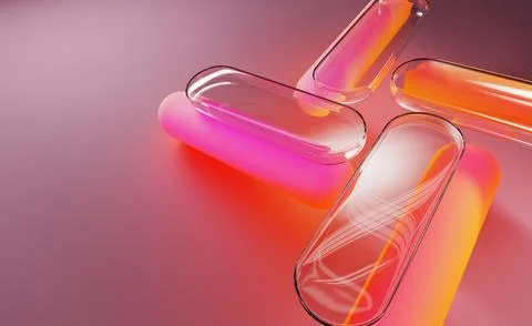 Neon glass rounded rectangles 3D background. Vibrant geometric shapes in red イラスト素材