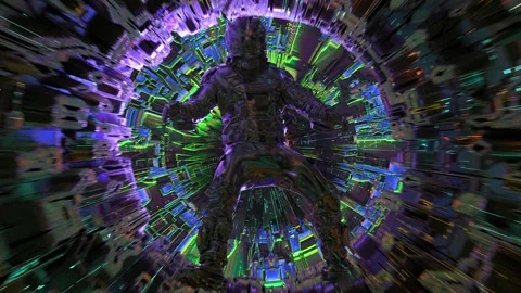 Neon Glitch Astronaut Loop Stock Footage 288001815
