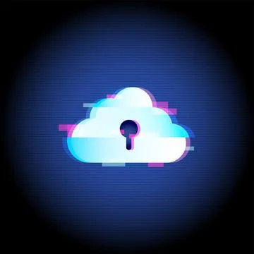 Neon glitch cloud security tech icon 스톡 일러스트