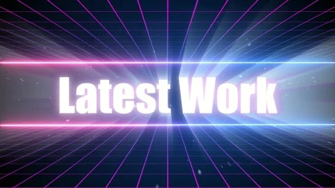 Neon glitch grid background with latest work text Video stock 337602530