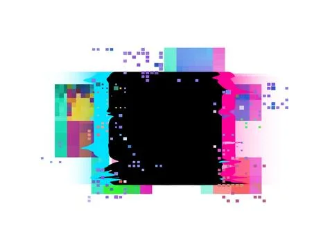 Neon glitch in a square frame on an isolated background. Ilustración de archivo