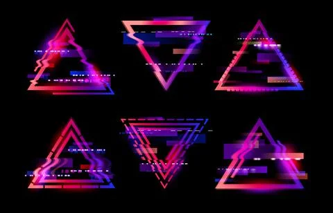 Neon glitched triangle frames, digital distortion Illustrazione stock