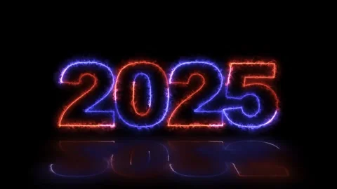 Neon glittering 2025 text on reflection festive background, Christmas and n.. Stock Footage 293758707