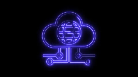 Neon global cloud technology icon animation on a seamless black background Stock Footage 322990885