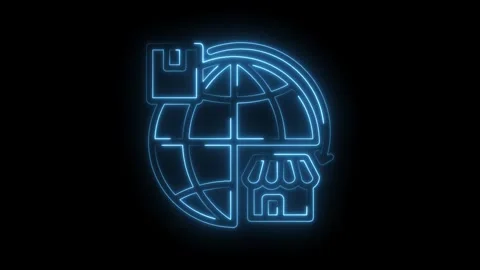 Neon global commerce icon showing delivery from store animated loop on black Stock Footage 346004534