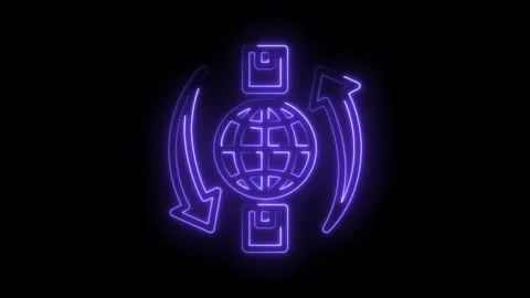 Neon global network and data exchange with arrows on a black background Stock Footage 330784099