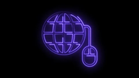 Neon globe with computer mouse icon glowing on black background animation 스톡 동영상 322985239