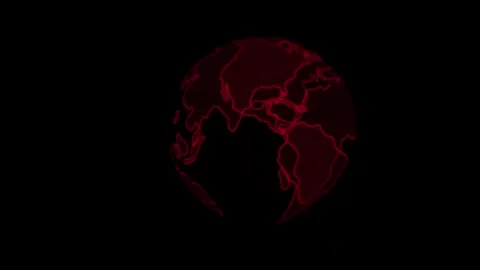 Neon globe icon cyan earth by blue neon glowing animation black background Video stock 299568856