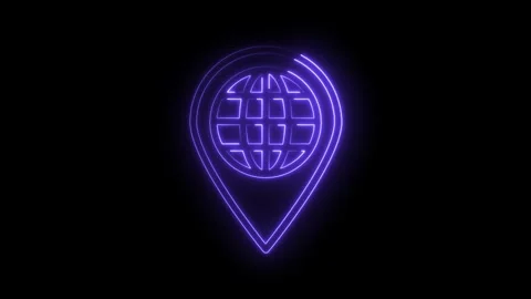 Neon globe location pin animation on black background for maps and navigation Stock Footage 322985304