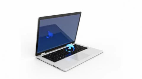 Neon globe on a modern computer. 3d Stock Illustration