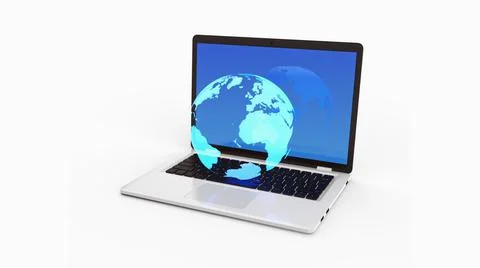 Neon globe on a modern computer. 3d Stock Illustration