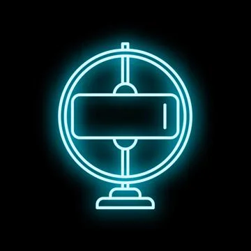 Neon globe outline icon displaying blank screen Illustrazione stock