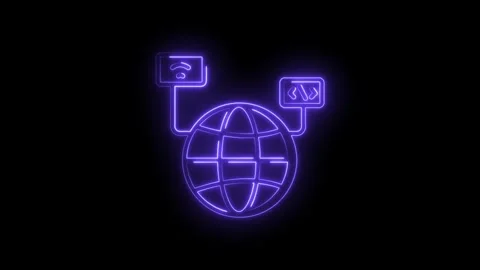 Neon globe with wifi and data connection abstract animation on black backgrou Stock Footage 330779600