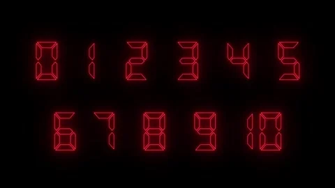 Neon glow 0 to 10 text number sign animation on black background. neon gree.. Vidéo 337019012