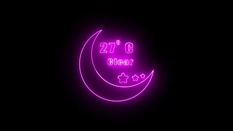 Neon Glow: 21 Degree C. Clear text with moon and stars icon animation. Stock Footage 286145214