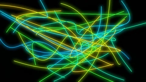 Neon Glow Abstract Background: Chaotic Green, Yellow and Cyan Electric Curves Video stock 334338767