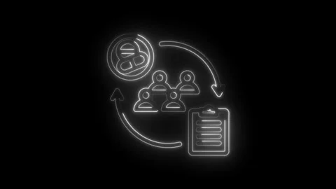 Neon glow abstract business process workflow with people icons and checklist on Stock Footage 333957575