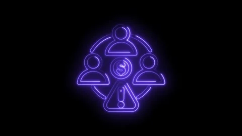 Neon glow abstract network of people icons surrounding dollar sign and warning 스톡 동영상 333955890