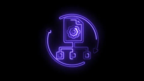 Neon glow abstract process flow diagram with gear icon and circular arrows Stock Footage 333967265