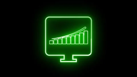 Neon Glow: Business Graph Chart Icon Animation with computer screen. Stock Footage 286145447