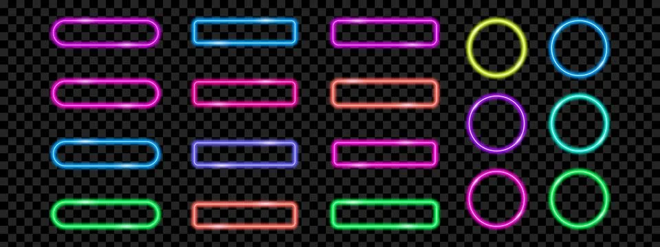 Neon glow button set with various shapes and colors. Vector elements for we.. Stock Illustration